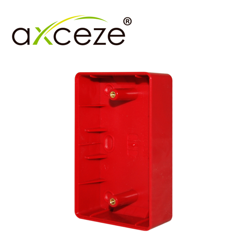 Caja para boton  axceze  ax-pbox  fabricado en plastico  color rojo    medidas 115 x 70 x 30  uso en interiores  montaje superficial en pared