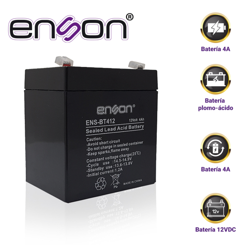 [ENS-BT412] Bateria de respaldo enson ens-bt412 12vdc 4a base plomo-acido para fuentes de poder y sistemas de respaldo