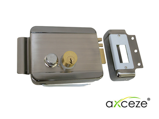 Cerradura electromecanica axceze ax-lockr  orientacion derecha instalacion  sobre poner  apertura interna por boton fabricada en acero