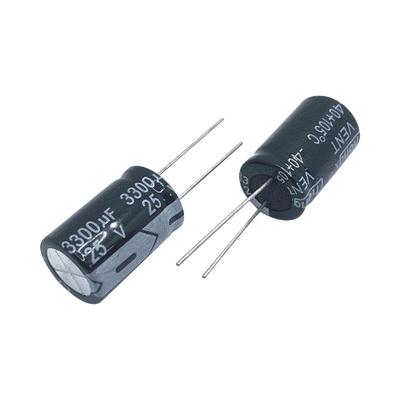 Capacitor Electrolítico de Aluminio, Radial de 3300 µFd, 25 Vcc, 105 °C, 18 x 25 mm.
