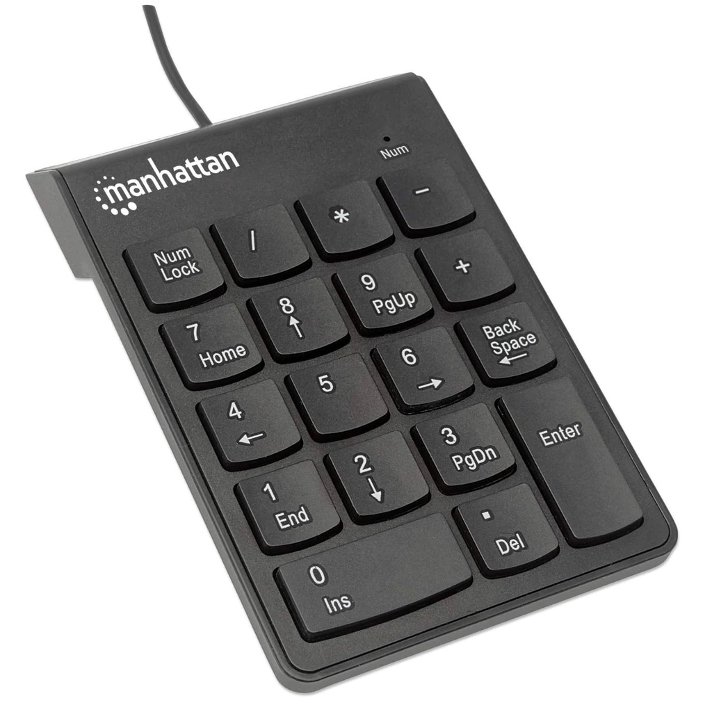 176354 Teclado numérico alámbrico USB - 18 teclas del mismo tamaño incluye tecla de retroceso Color Negro.