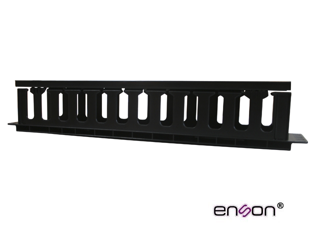 Organizador horizontal frontal para rack enson ens-cm24 2ur con peines de policarbonato tapa removible y abatible para mayor proteccion y mejor acceso cumple con norma eia
