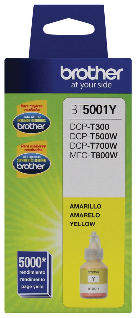 Botella de tinta Brother BT5001Y amarillo - rendimiento aproximado 5, 000 páginas, compatible con DCPT220, DCPT520DW, DCPT720DW, MFCT920DW