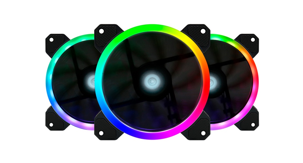 KIT VENTILADORES GAME FACTOR FKG400 - 3 FANS 120MM, RGB, 2 TIRAS LED, CONTROL REMOTO