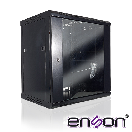 Gabinete de pared enson ens-rkgb12u 12ur puerta frontal de cristal templado con cerradura de seguridad ranura de ventilacion en la parte superior para ventiladores de 11 cm ensamblado 600x450x635mm