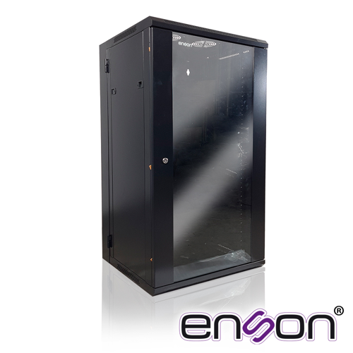 Gabinete de piso/pared enson ens-rkgu22pro 22u puerta frontal de cristal templado con cerradura de seguridad puerta trasera abatible ranuras de ventilacion en la parte superior para 2 ventiladores de 11 cm dimensiones 550x600x1055mm