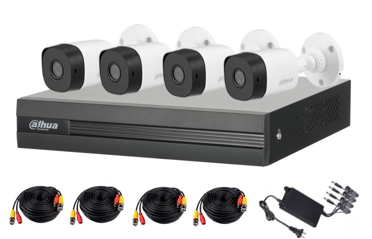 DAHUA KITXVR1B04-I1MP-2.8 - Kit de 4 canales con cámaras B1A11 de 1 mp - lente de 2.8mm y  93°. Soporta 4 canales más 1 IP o hasta 5 canales IP, SMD
