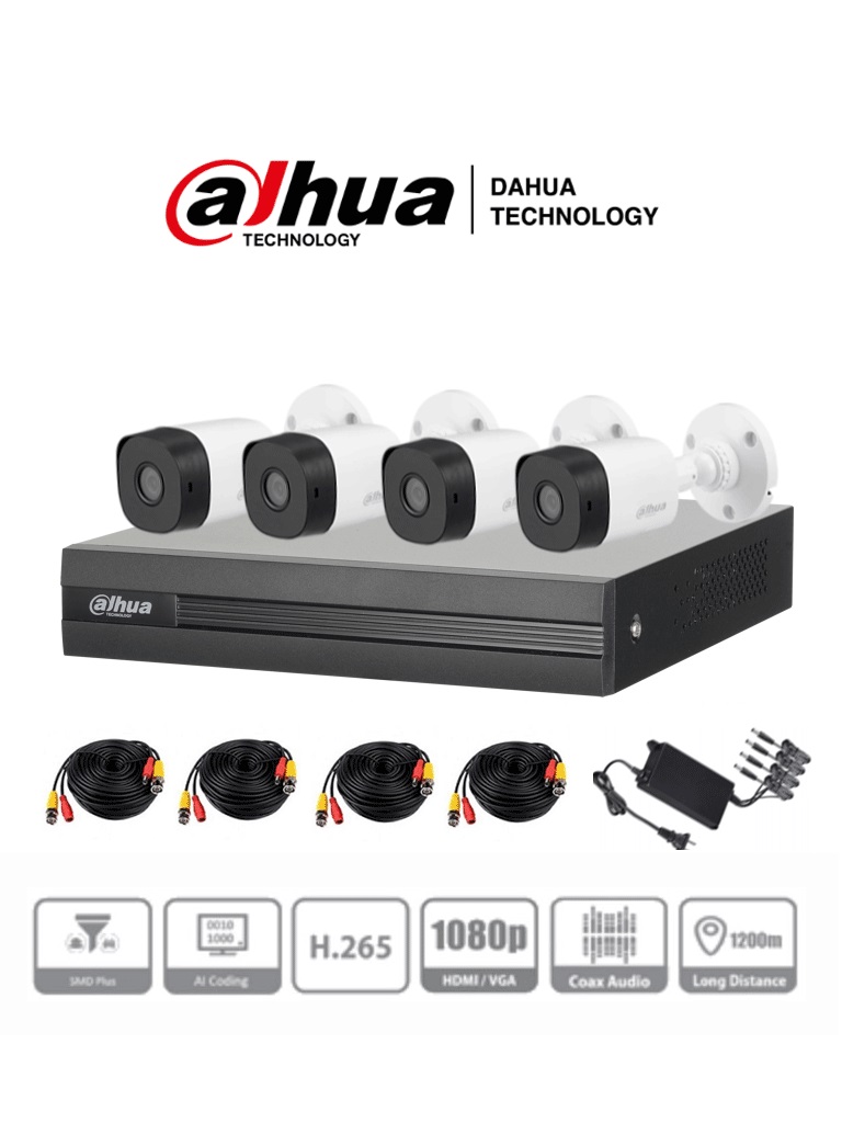 Kit de Videovigilancia  Dahua Technology DH-KIT/XVR1B04-I/4-B1A21N-0360B - 4, 1920 x 1080 Pixeles