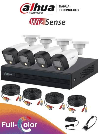DAHUA FULLCOLORKIT- Kit de 4 canales Full Color de 2 MP. Incluye 4 cámaras HFW1209CN-LED - 1 XVR 4 CH, H.265 + 1 IP (o hasta 5 canales IP). SMD+