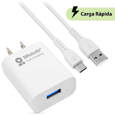 COMBO CARGA RÁPIDA: CARGADOR USB V3.0 + CABLE USB TIPO "C". BLANCO (6001318) - Brobotix