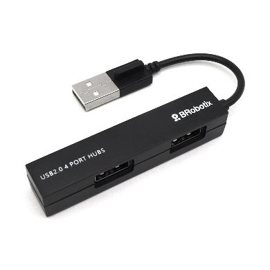 Hub USB V2.0 - Compacto, 4 Puertos, Negro  BROBOTIX 497677, USB V2.0, 4 puertos, 480 Mbit/s, Negro