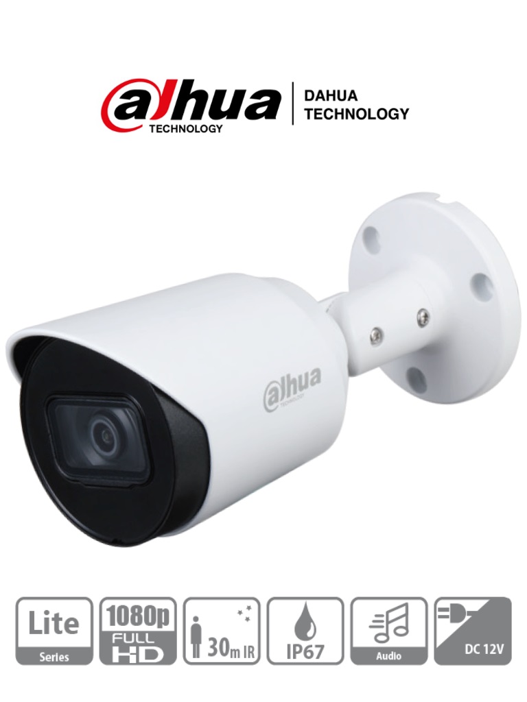DAHUA HAC-HFW1200T-A - Cámara Bullet HDCVI 1080p micrófono - 2.8 mm, ángulo de visión de 103°, IR 30 m, IP67, carcasa metálica, DWDR, BLC, HLC.