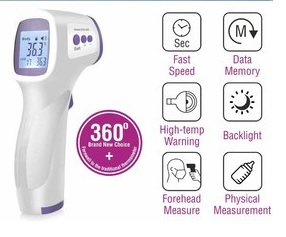 Termómetro Infrarrojo Modelo HG01 - marca HI8US. A distancia detecta la temperatura humana por vía infrarrojo, funciona con baterías AA (No incluidas).
