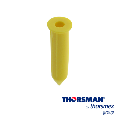 Clavithor thorsman tcp1 1207-02100 taquete para fijar con clavo 3/32pulg x 1pulg color amarillo, caja 100 pieza, elaborado con poliestireno de alto impacto, flexible, resistente al impacto, realiza una expansión, para uso en interiores