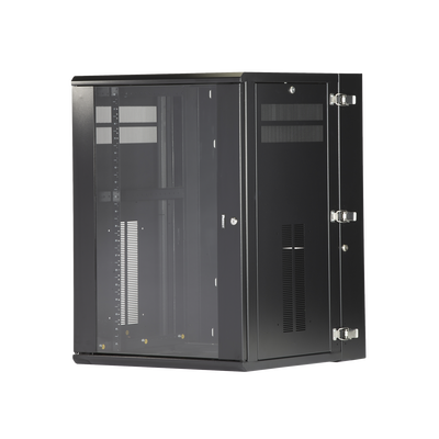 [PZWMC18W] Gabinete PanZone de Montaje en Pared, de 19in, Puerta con Ventana de Seguridad, 18 UR, 635mm de Profundidad, Color Negro