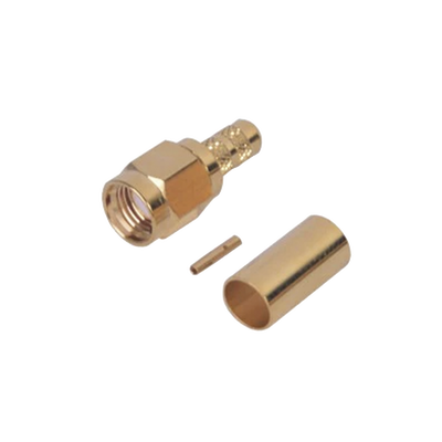 [RP-3000-1C1] Conector SMA Macho Inverso de anillo plegable para cable RG-142/U, Oro/Oro/Teflon.