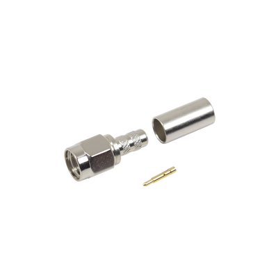 [RSA-3000-C] Conector SMA Macho de anillo plegable para cable RG-58/U, Niquel / Oro / Teflón.