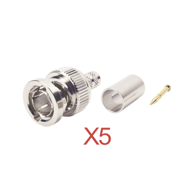 Kit de 5 Conectores BNC Macho RFB-1707-D de Anillo Plegable / RG-59, 75 Ohm.