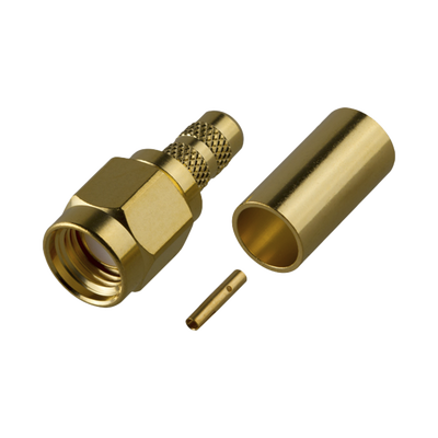 [RP-3000-1C] Conector SMA Macho Inverso de Anillo Plegable para cables 8240, RG-58/U, Oro/ Oro/ Teflón.