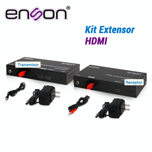 Kit de extensores hdmi, serie 9000 enson, hasta 500 mts incluye:transmisor ens-he9000t y receptor ens-he9000r, resolución hasta 1080p fuentes de alimentación y cable ir incluidos.