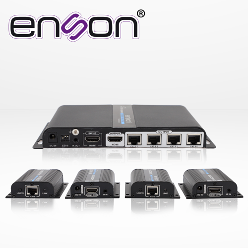 Distribuidor extensor hdmi enson ens-ex704 con 4 extensores de hasta 40mts con cable 100% cobre cat6 a 1080p salida hdmi local hdmi-loop y control de ir