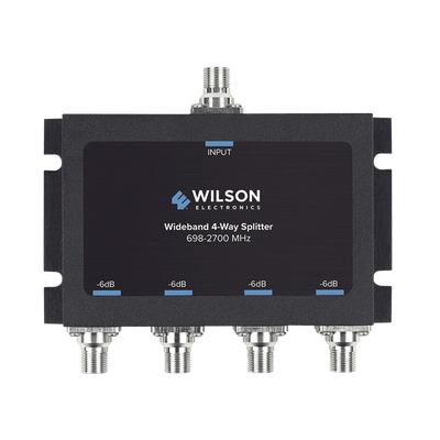 [850-036] Divisor de potencia de 4 vías para la distribución de señal a dos antenas de servicio | 6 dB de pérdida por puerto | Conectores F hembra