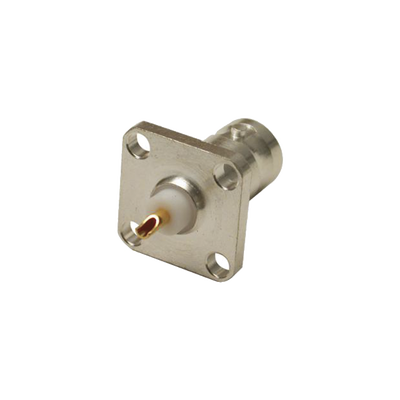 Conector BNC Hembra para Chasis, 4 Perforaciones con 12.7 mm, Plata/ Oro/ Teflón.
