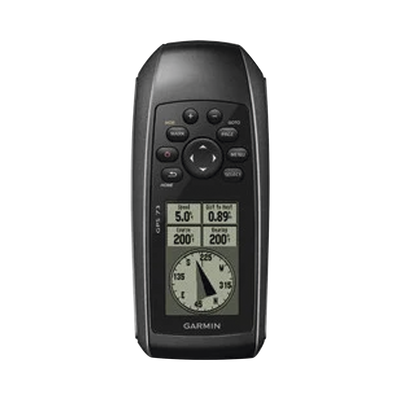 GPS portátil GPSMAP 73 con pantalla de cristal liquido, escala de 4 niveles de gris, hasta mil puntos de almacenamiento interno, sumergible y flotante.