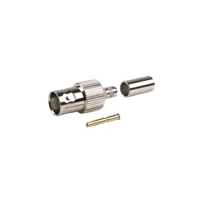[RFB-1124-1X] Conector BNC Hembra de Anillo para Cables RG-8/X, LMR-240, 9258, Níquel/ Oro/ Delrin.
