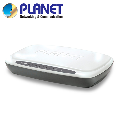 Switch no administrable de 8 puertos / planet sw-804 / 8 puertos rj45 mdi/mdi-x / 1,2 mpps / recinto de plastico / 5v cc / 3w de consumo