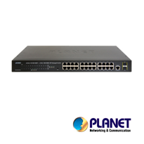 Switch 24 puertos rj45 gigabit ethernet 10/100/1000 mbps / planet gs-4210-24t2s / 2 ranuras mini-gbic / sfp 100/1000 mpbs / switch administrable / interfaz de consola rj45 para administración basica / soporta vlan / recinto de metal