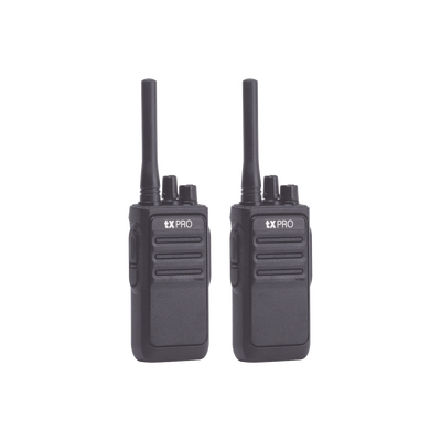 Paquete de 2 radios portátiles TX320 UHF 400-470 MHz, 16 canales, 2 Watts de potencia, SÚPER Eficientes.