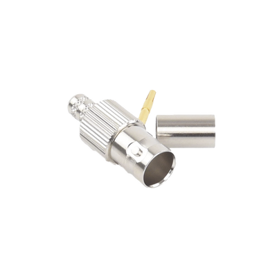 Conector BNC Hembra, 75 Ohm, Anillo Plegable, para RG-59/U, Níquel/ Oro/ Delrin.