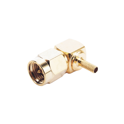 Conector SMA Macho en Ángulo Recto Para RG-174/U, Grupo B, Oro/ Oro/ Teflón.