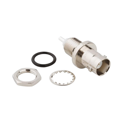 Conector BNC Hembra para Chasis en Doble D Plano, 4 GHz, Amphenol UG-657/U, Níquel/ Plata/ Teflón.