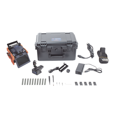 [915FS-KIT1] Fusionadora de Fibra Óptica de Alineación Activa por Revestimiento con 4 Motores con Perdida Típica (SM); 0.02 dB (MM); 0.04 dB) con Pantalla Touch