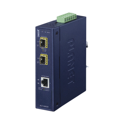 Convertidor de Medios Industrial de 1 Puerto Ethernet 10/100/1000 Base-T a 2 Puertos SFP 100/1000/2500 Base-X 