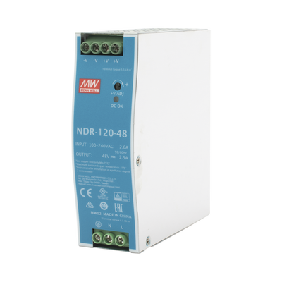 Fuente de poder industrial de 120 W, salida 48 Vcc, entrada 90~264 VCA, para montaje en riel DIN, 