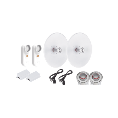 Enlace completo de 2 radios C5X con antenas UD-TP-27 (27 dBi), rango de frecuencia extendida (5.1 a 6.4 GHz),  incluye inyector POE y cable de alimentación y adaptador para la antena 