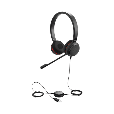 [EVOLVE-30-DUO-UC] Jabra Evolve 30 Duo con conexión USB / 3.5mm, micrófono con cancelación de ruido y controlador en el cable con botones e indicadores LED (5399-829-309)