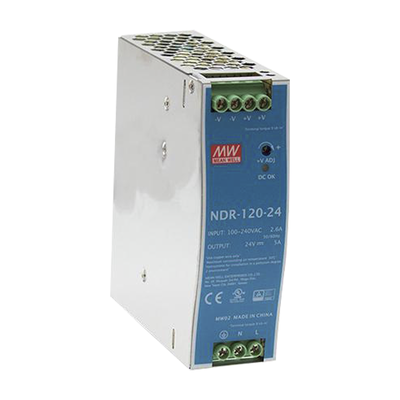 [NDR-120-24] Fuente de poder industrial de 120 W, salida 24 Vcc, entrada 90~264 VCA, para montaje en riel DIN, 