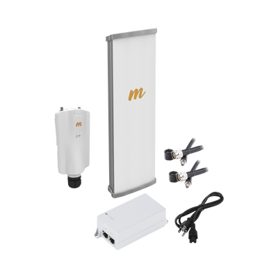Kit de radio A5x con antena N545X4, 4.9 a 6.4 GHz, 700 Mbps, hasta 64 usuarios concurrentes,  Monitoreo a travez de la nube, incluye jumper, PoE24V, cable de alimentación y montaje 