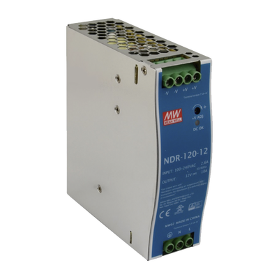 [NDR-120-12] Fuente de poder industrial de 120 W, salida 12 Vcc, entrada 90~264 VCA, para montaje en riel DIN, 
