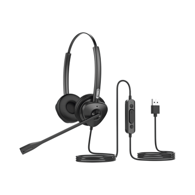 Diadema binaudal (duo) con tecnología antishock para teléfonos IP FANVIL USB con micrófono de cancelación de ruido, larga durabilidad 