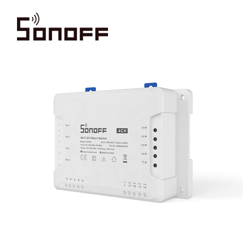Interruptor inteligente con 4 relevadores nc/no sonoff 4ch pro r3 wifi 2.4 ghz hasta 10amp por canal 40 amp totales para solucion de smart home con temporizador, montaje din rail y tres modos de trabajo para ios y android compatible con alexa/google home/ifttt (ifttt requiere cuenta vip) 