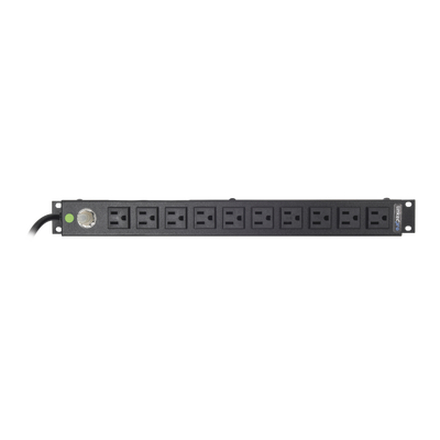 [HTCM-1U-10C] Tomacorriente Horizontal (PDU) de 10 Contactos (NEMA 5-15R) Rack 19" 1UR. Voltaje Entrada/Salida: 120Vca/15A