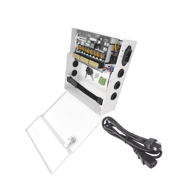 [PLK12DC8ABK]  Fuente de Poder con ajuste de voltaje de 11- 15 Vcc / 10 A / 9 Salidas / Capacidad de Batería de Respaldo / Requiere Batería / Voltaje de Entrada 96-264 Vca