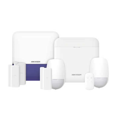 [DS-PWA48-KSV2] (AX PRO) KIT de Alarma AX PRO con GSM (3G/4G) / Incluye: 1 Hub con bateria de respaldo / 2 Sensores PIR / 3 Contactos Magnéticos mini / 1 Control Remoto / 1 Sirena Inalambrica Exterior  / WiFi / Compatible con Hik-Connect P2P