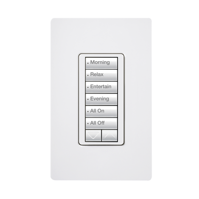 [RRDW6BRLWH] (RadioRA2) Teclado seetouch 6 botones, 2 botones subir/bajar, programe escenas diferentes en cada botón.