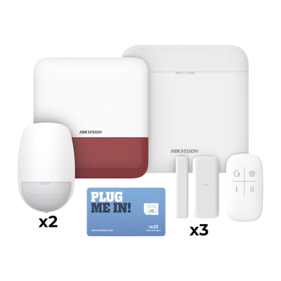 [DS-PWA48-KSDV2(R)] (AX PRO) KIT de Alarma AX PRO con GSM (3G/4G), Wi-Fi y Ethernet / Incluye: 1 Hub  con batería de respaldo / 2 Sensores PIR / 3 Contactos Magnéticos Slim / 1 Control Remoto / 1 Sirena Roja Inalambrica Exterior  
